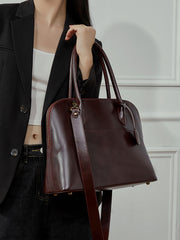 Women's Swift  Leather Tote, Handmade Large Professional Commuter Bag with Adjustable Strap, Elegant Cowhide Leather Shell Bowling Shoulder Bag