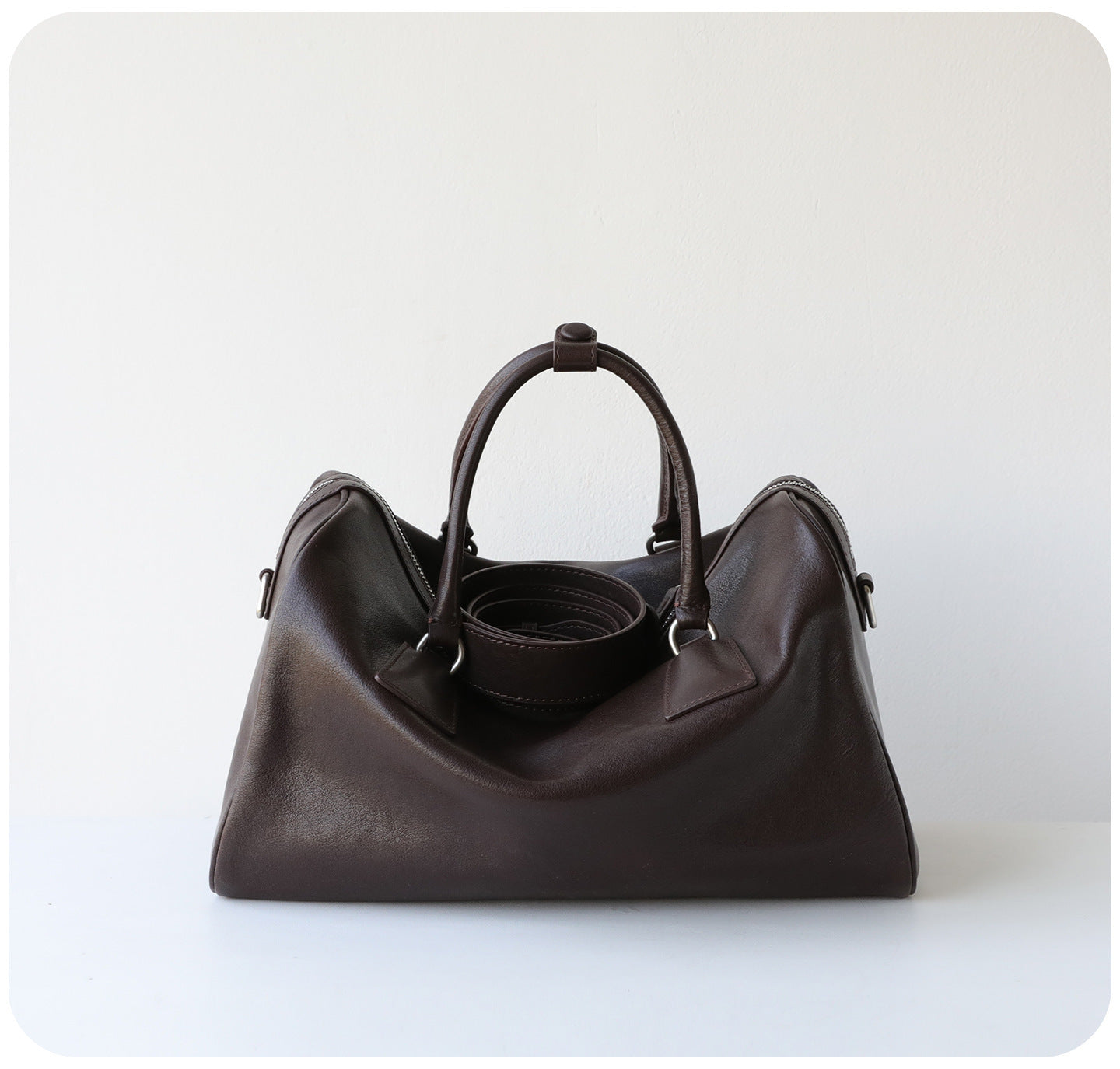 Women's Vegetable-Tanned Cowhide Leather Boston Bag | Vintage Pillow Tote | Top Handle Shoulder Crossbody Handbag in Two Sizes