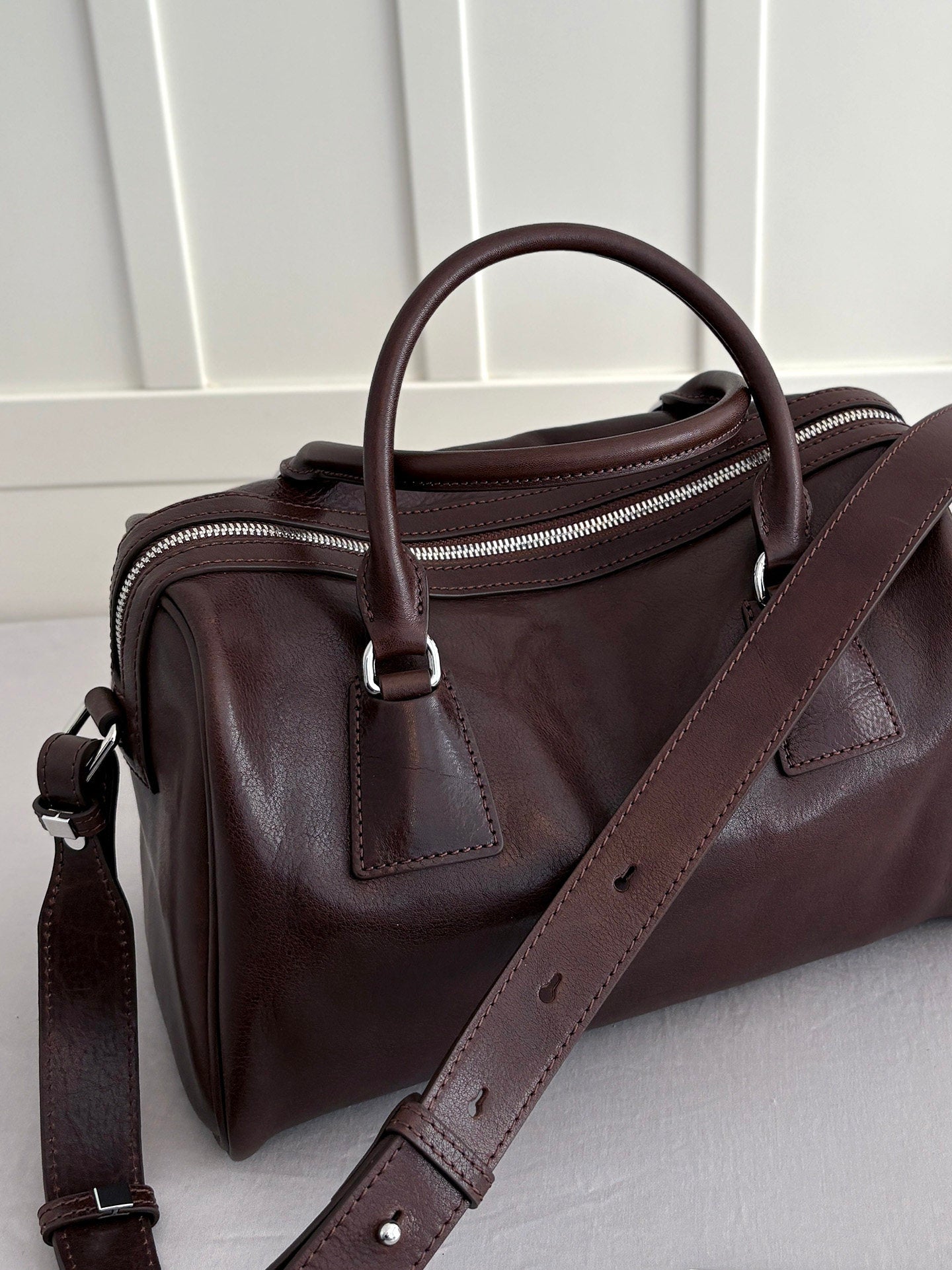 Women's Vegetable-Tanned Cowhide Leather Boston Bag | Vintage Pillow Tote | Top Handle Shoulder Crossbody Handbag in Two Sizes