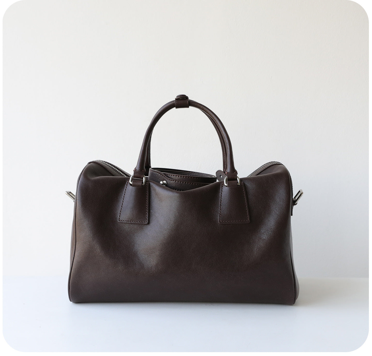 Women's Vegetable-Tanned Cowhide Leather Boston Bag | Vintage Pillow Tote | Top Handle Shoulder Crossbody Handbag in Two Sizes