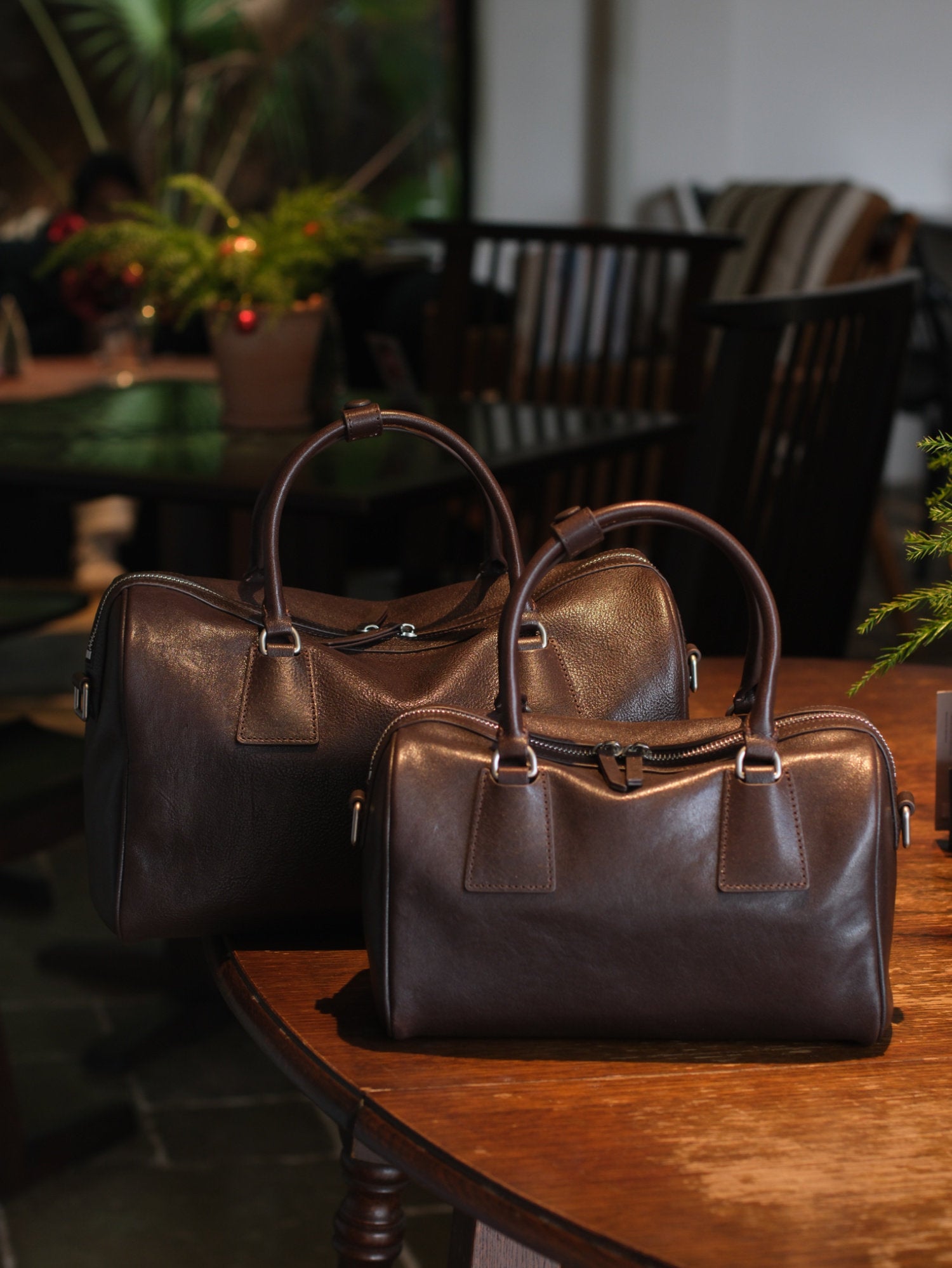 Women's Vegetable-Tanned Cowhide Leather Boston Bag | Vintage Pillow Tote | Top Handle Shoulder Crossbody Handbag in Two Sizes