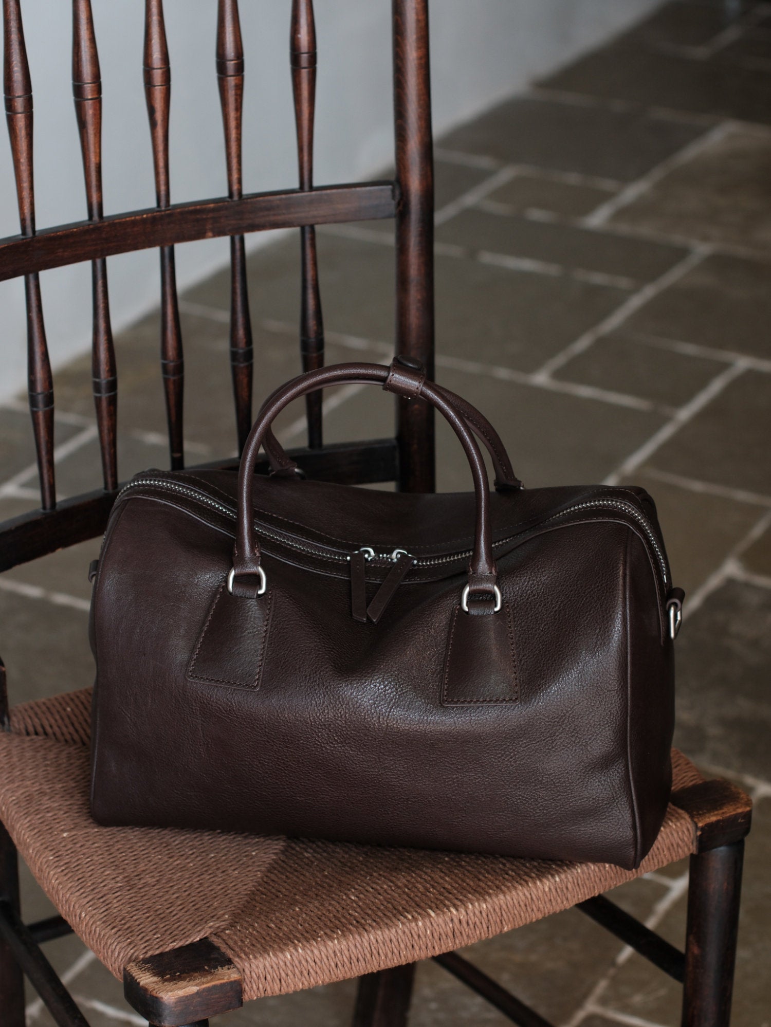 Women's Vegetable-Tanned Cowhide Leather Boston Bag | Vintage Pillow Tote | Top Handle Shoulder Crossbody Handbag in Two Sizes