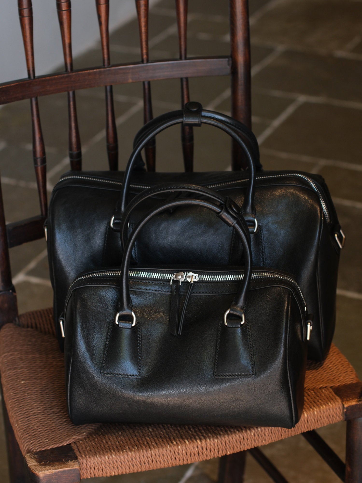 Women's Vegetable-Tanned Cowhide Leather Boston Bag | Vintage Pillow Tote | Top Handle Shoulder Crossbody Handbag in Two Sizes