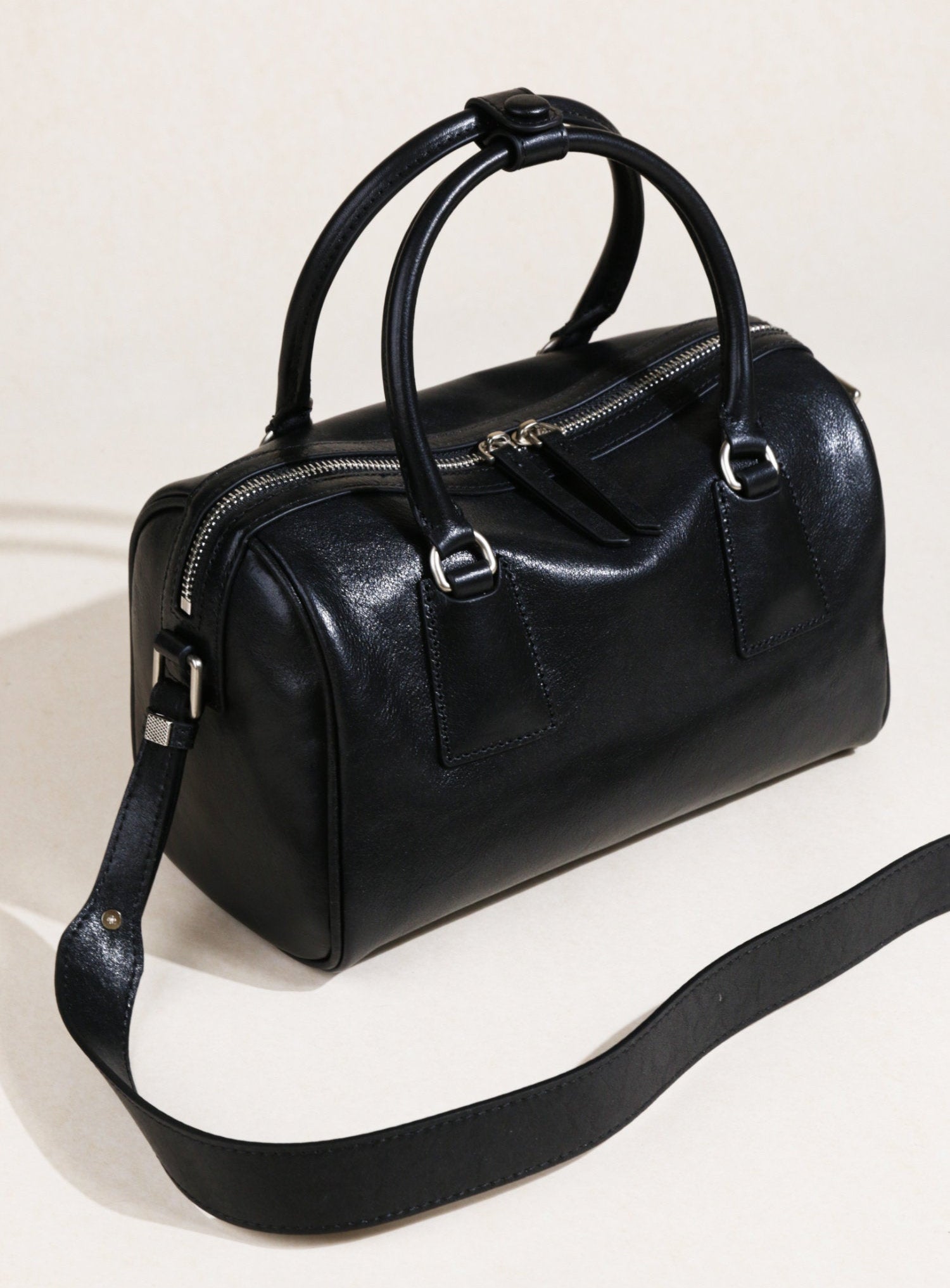 Women's Vegetable-Tanned Cowhide Leather Boston Bag | Vintage Pillow Tote | Top Handle Shoulder Crossbody Handbag in Two Sizes