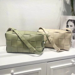 Women’s Woven Leather Boston Bag, Designer Real Genuine Leather Shoulder & Crossbody Handbag