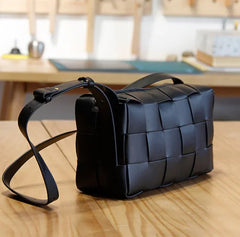 Women’s Woven Leather Boston Bag, Designer Real Genuine Leather Shoulder & Crossbody Handbag