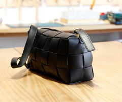 Women’s Woven Leather Boston Bag, Designer Real Genuine Leather Shoulder & Crossbody Handbag