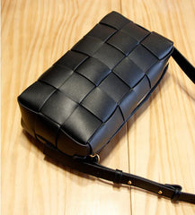 Women’s Woven Leather Boston Bag, Designer Real Genuine Leather Shoulder & Crossbody Handbag