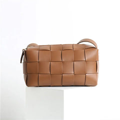 Women’s Woven Leather Boston Bag, Designer Real Genuine Leather Shoulder & Crossbody Handbag