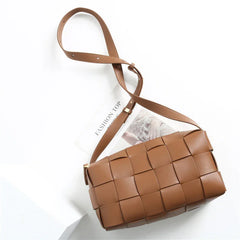 Women’s Woven Leather Boston Bag, Designer Real Genuine Leather Shoulder & Crossbody Handbag