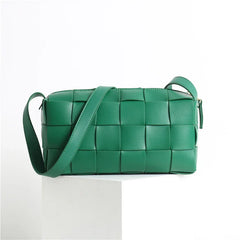 Women’s Woven Leather Boston Bag, Designer Real Genuine Leather Shoulder & Crossbody Handbag
