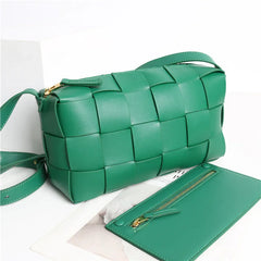 Women’s Woven Leather Boston Bag, Designer Real Genuine Leather Shoulder & Crossbody Handbag