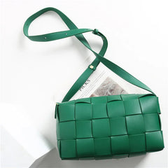 Women’s Woven Leather Boston Bag, Designer Real Genuine Leather Shoulder & Crossbody Handbag