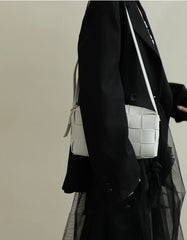 Women’s Woven Leather Boston Bag, Designer Real Genuine Leather Shoulder & Crossbody Handbag