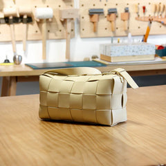 Women’s Woven Leather Boston Bag, Designer Real Genuine Leather Shoulder & Crossbody Handbag