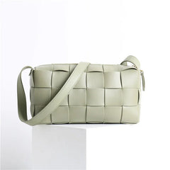 Women’s Woven Leather Boston Bag, Designer Real Genuine Leather Shoulder & Crossbody Handbag