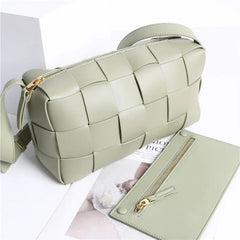 Women’s Woven Leather Boston Bag, Designer Real Genuine Leather Shoulder & Crossbody Handbag