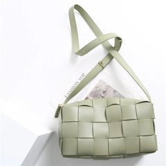 Women’s Woven Leather Boston Bag, Designer Real Genuine Leather Shoulder & Crossbody Handbag