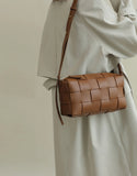 Women’s Woven Leather Boston Bag, Designer Real Genuine Leather Shoulder & Crossbody Handbag