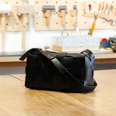 Women’s Woven Leather Boston Bag, Designer Real Genuine Leather Shoulder & Crossbody Handbag