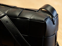 Women’s Woven Leather Boston Bag, Designer Real Genuine Leather Shoulder & Crossbody Handbag
