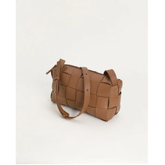 Women’s Woven Leather Boston Bag, Designer Real Genuine Leather Shoulder & Crossbody Handbag
