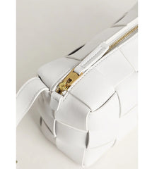 Women’s Woven Leather Boston Bag, Designer Real Genuine Leather Shoulder & Crossbody Handbag