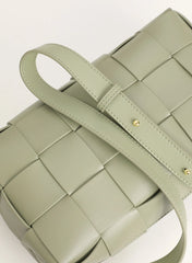 Women’s Woven Leather Boston Bag, Designer Real Genuine Leather Shoulder & Crossbody Handbag