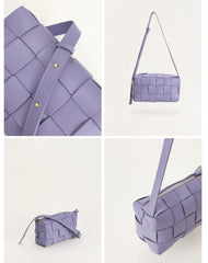 Women’s Woven Leather Boston Bag, Designer Real Genuine Leather Shoulder & Crossbody Handbag