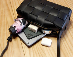 Women’s Woven Leather Boston Bag, Designer Real Genuine Leather Shoulder & Crossbody Handbag