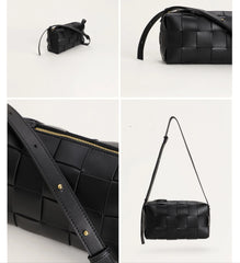 Women’s Woven Leather Boston Bag, Designer Real Genuine Leather Shoulder & Crossbody Handbag