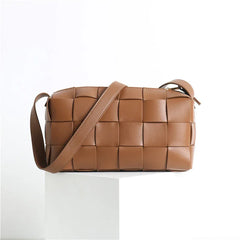 Women’s Woven Leather Boston Bag, Designer Real Genuine Leather Shoulder & Crossbody Handbag