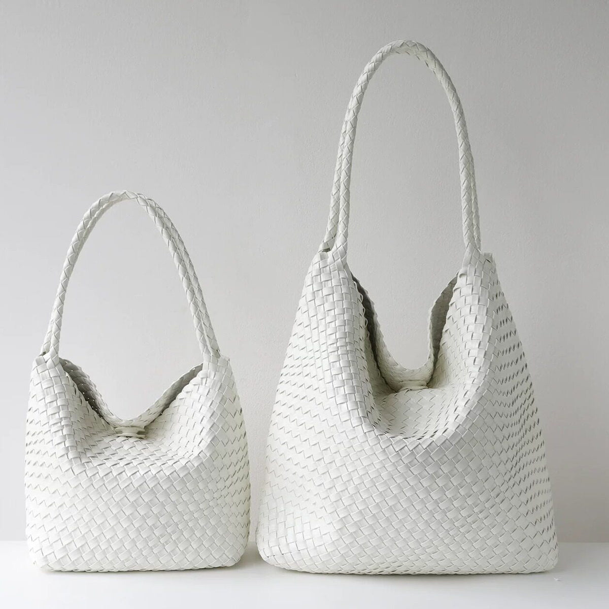 Women's Handwoven Vegan Leather Hobo Tote Bag | Intrecciato Shoulder Bag | Two Sizes | Lightweight Everyday Handbag for Women