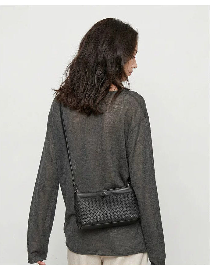 Woven Lambskin Leather Shoulder Bag | Handcrafted Vintage Crossbody Bag