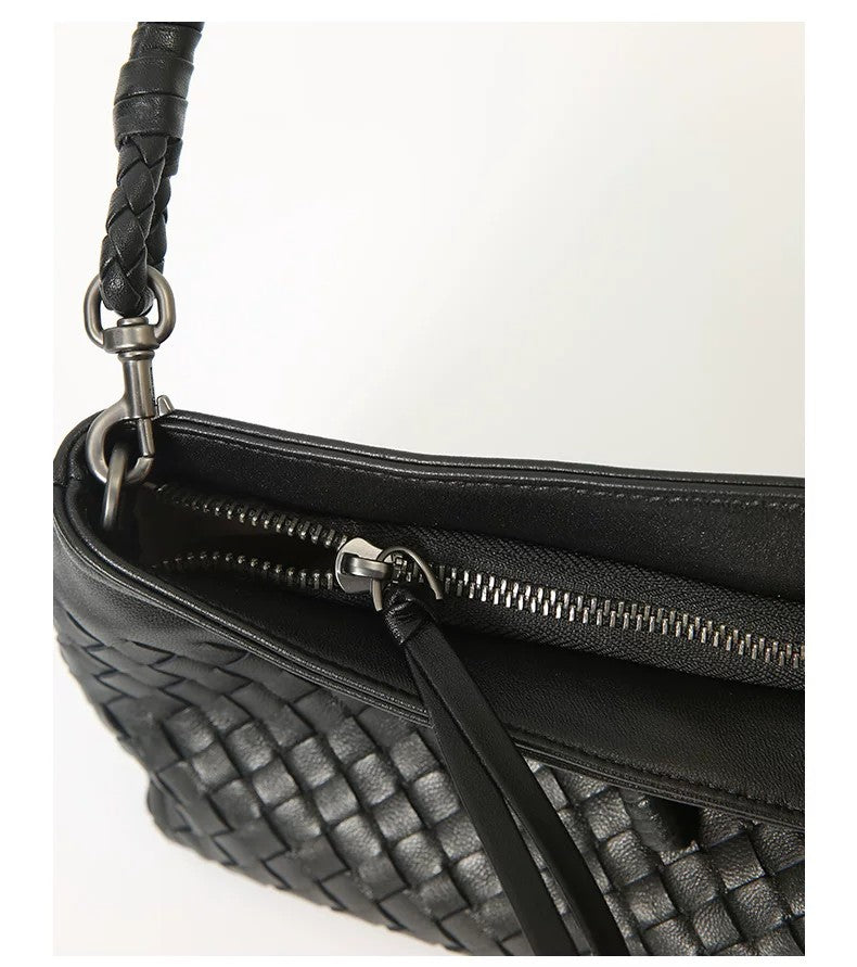 Woven Lambskin Leather Shoulder Bag | Handcrafted Vintage Crossbody Bag