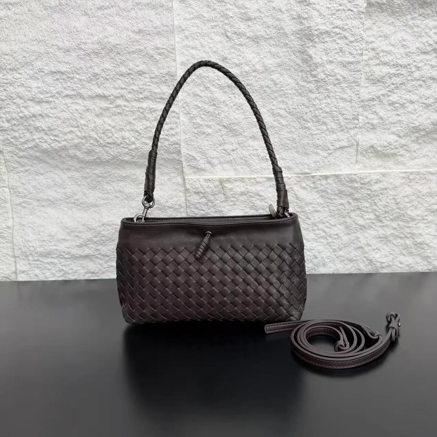 Woven Lambskin Leather Shoulder Bag | Handcrafted Vintage Crossbody Bag