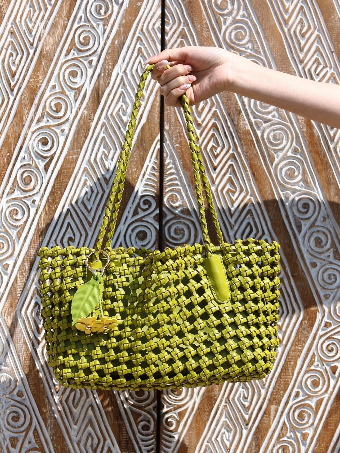 Woven Leather Cutout Tote Bag | Handcrafted Full Grain Cowhide Basket Bag