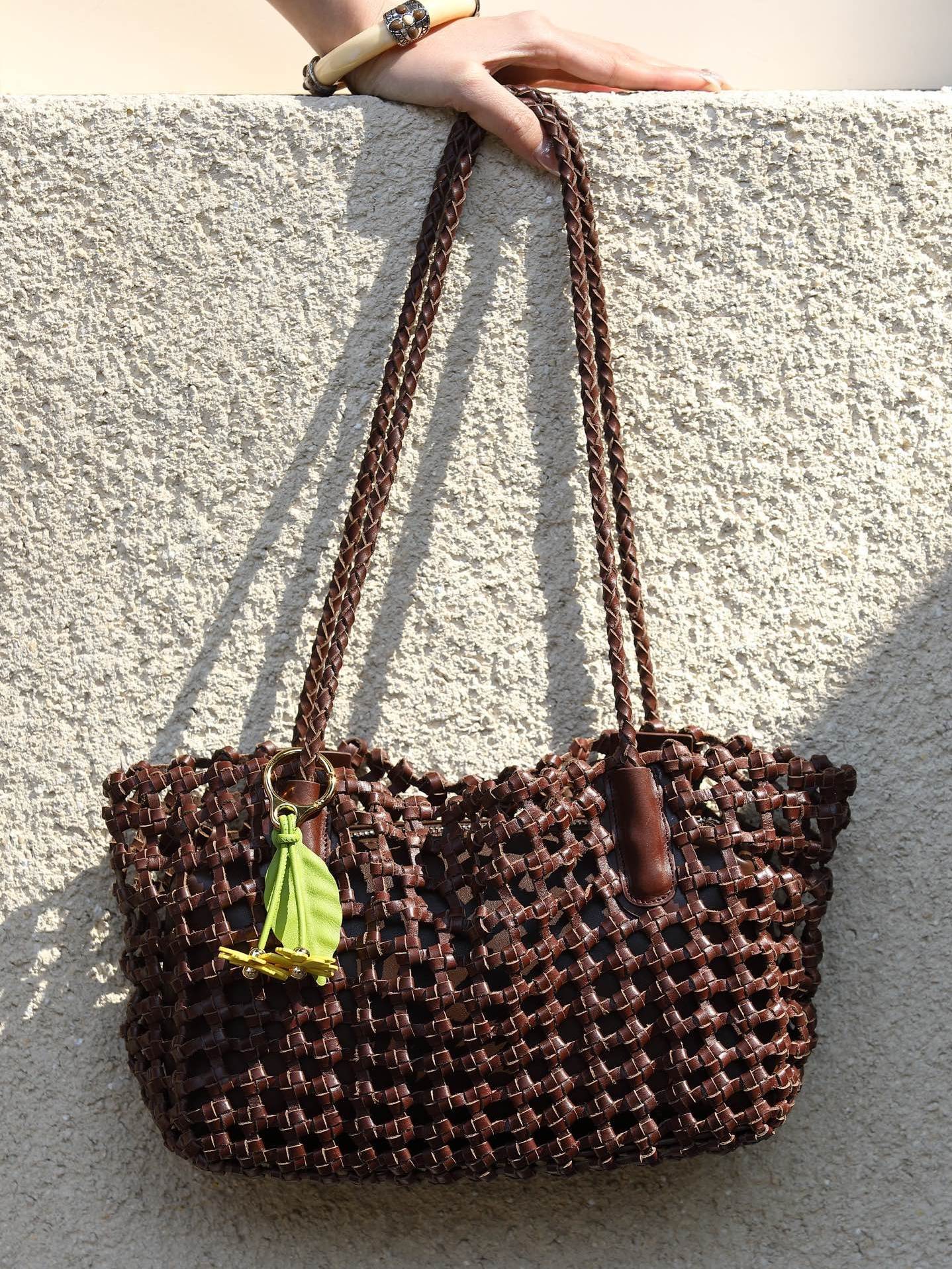 Woven Leather Cutout Tote Bag | Handcrafted Full Grain Cowhide Basket Bag
