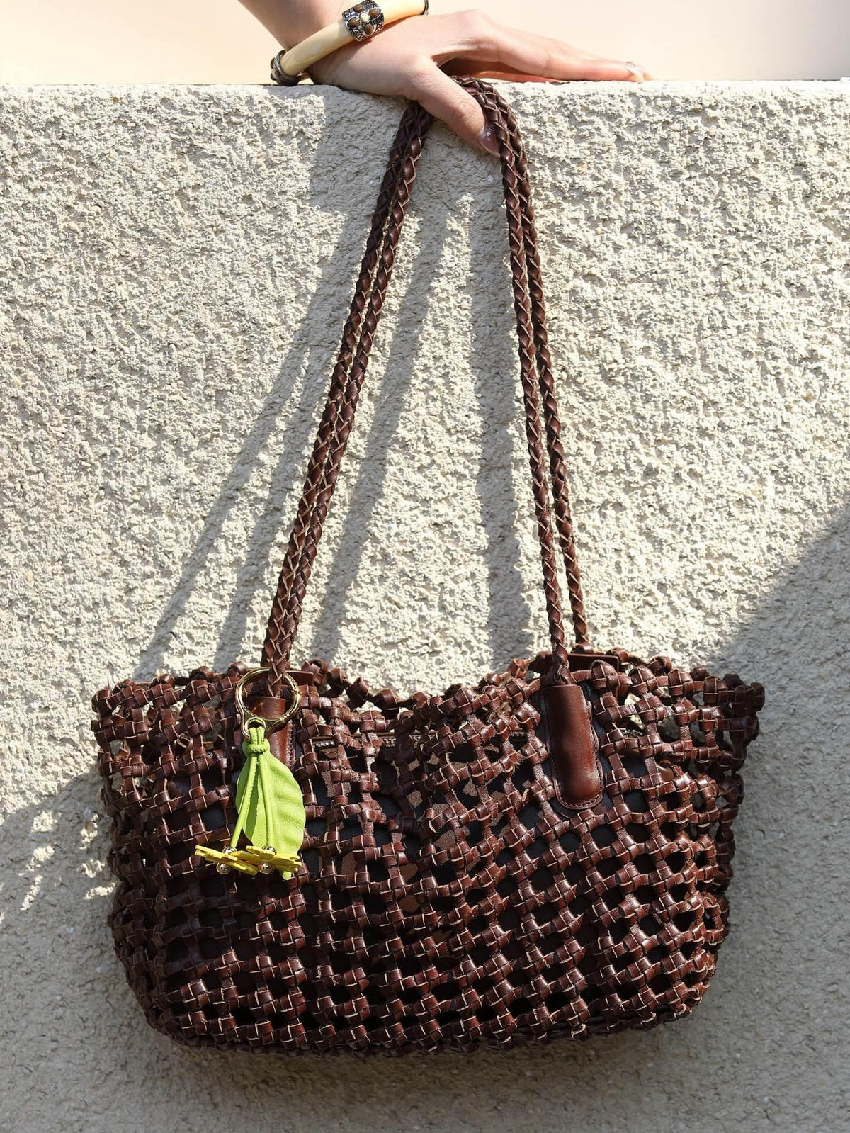 Woven Leather Cutout Tote Bag | Handcrafted Full Grain Cowhide Basket Bag