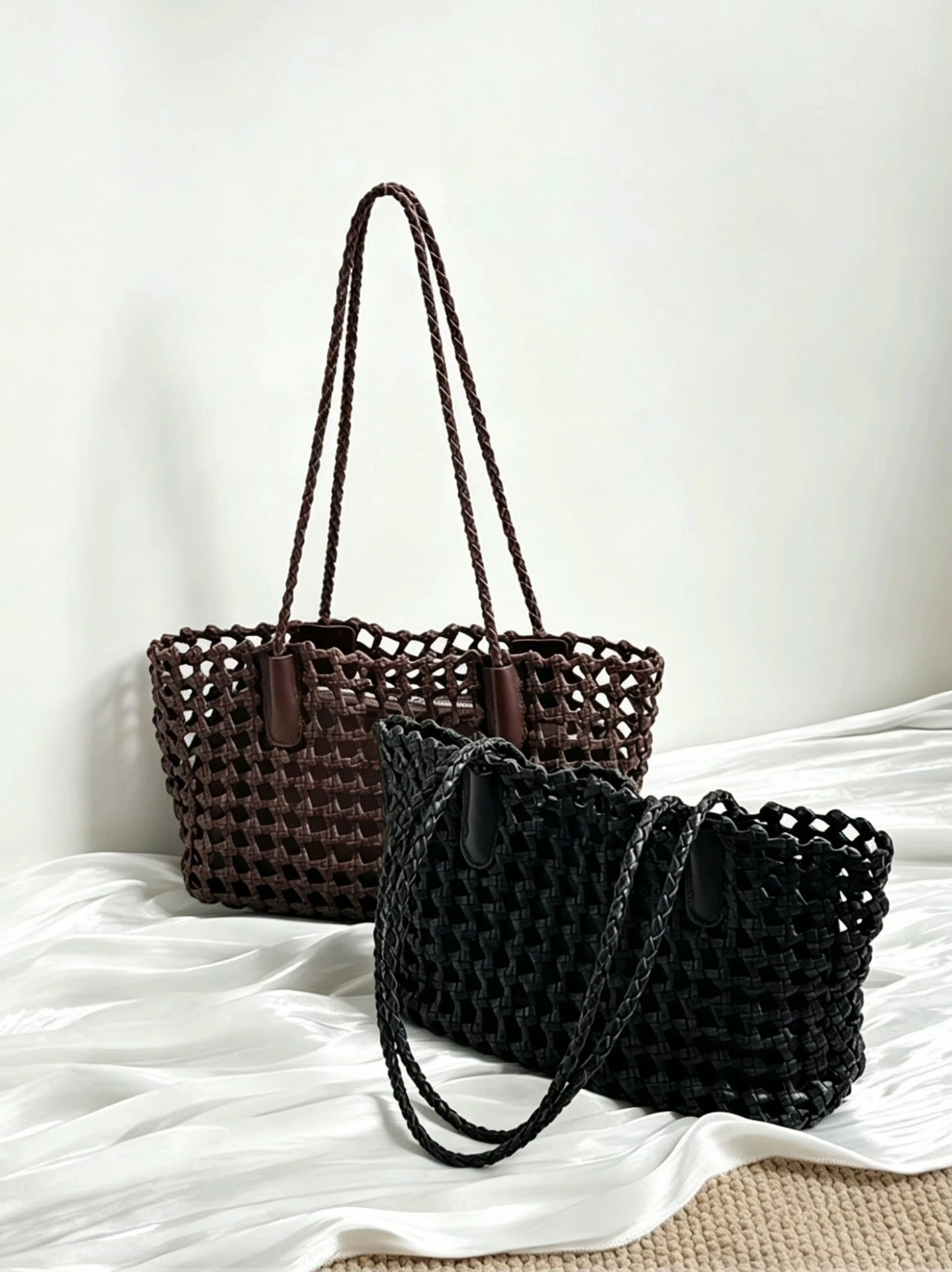 Woven Leather Cutout Tote Bag | Handcrafted Full Grain Cowhide Basket Bag