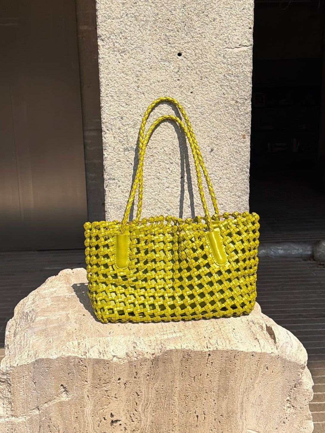 Woven Leather Cutout Tote Bag | Handcrafted Full Grain Cowhide Basket Bag