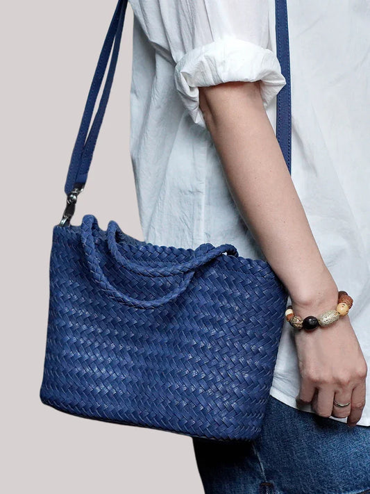 Woven Leather Purse for Women, Handmade Vintage Full Grain Leather Basket Tote, Leather Top Handle Handbag