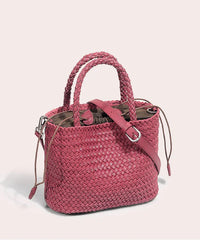 Woven Leather Purse for Women, Handmade Vintage Full Grain Leather Basket Tote, Leather Top Handle Handbag