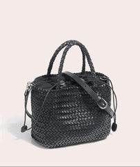 Woven Leather Purse for Women, Handmade Vintage Full Grain Leather Basket Tote, Leather Top Handle Handbag