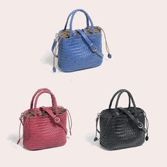 Woven Leather Purse for Women, Handmade Vintage Full Grain Leather Basket Tote, Leather Top Handle Handbag
