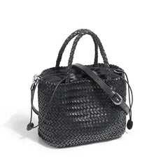 Woven Leather Purse for Women, Handmade Vintage Full Grain Leather Basket Tote, Leather Top Handle Handbag