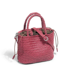 Woven Leather Purse for Women, Handmade Vintage Full Grain Leather Basket Tote, Leather Top Handle Handbag