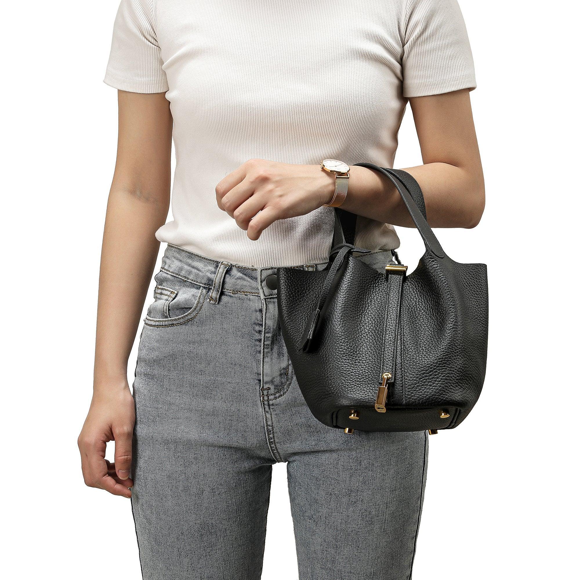 Alexel Genuine Leather handbag, Women Leather Bucket Bag, Top Handle Purse, Luxury Bag, Designer Bag, Gift for Her - Alexel Crafts
