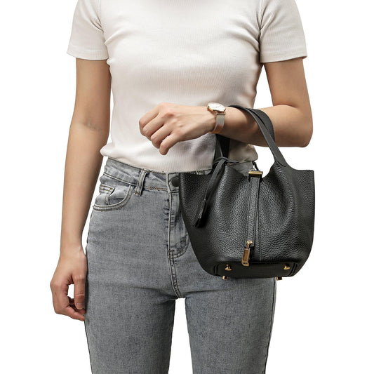 Alexel Genuine Leather handbag, Women Leather Bucket Bag, Top Handle Purse, Luxury Bag, Designer Bag, Gift for Her - Alexel Crafts