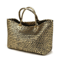 Chic Serpent Print Tote Bag - Luxurious Metallic & Vivid Hues Handwoven Vegan Leather Tote/Weekend Bag - Alexel Crafts